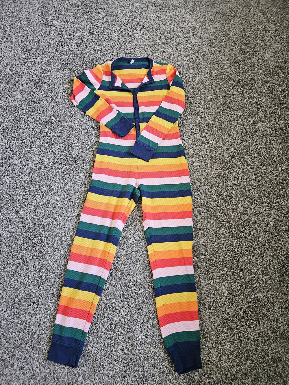 Old Navy Kids Rainbow Stripe Footed One-Piece - Pink, Yellow, Green, Blue, Red